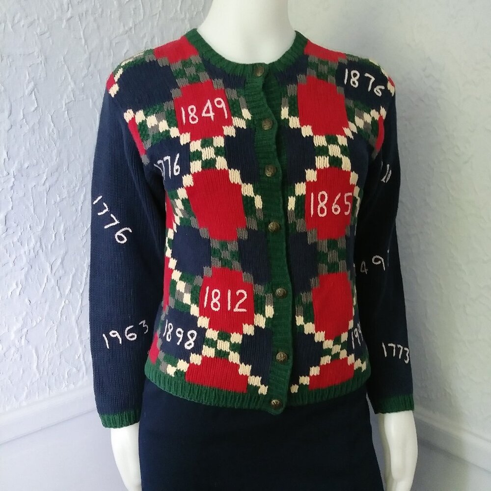 Vintage Cardigan Sweater by Skyr Sportswear - dates in history, navy red white